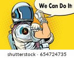 we can do it astronaut. Cosmonaut gesture. Pop art retro vector illustration