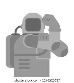 We can do it astronaut symbol power female. spaceman showing fist isolated. cosmonaut Vector illustration 