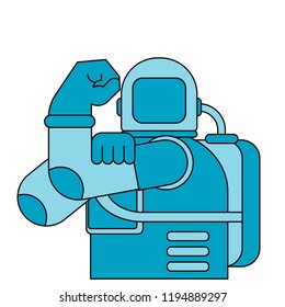 We can do it astronaut symbol power female. spaceman showing fist isolated. cosmonaut Vector illustration 