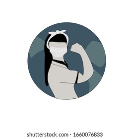 Podemos hacerlo concepto, mujer con mascarilla médica contra el virus Coronavirus-corona.
joven con máscara para luchar contra el virus Corona, enfermedades o polación. Ilustración vectorial