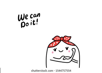 We can do it hand drawn vector illustration woman power feminism poster vibrant colors