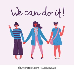 We can do it. Feminine concept and woman empowerment design for banners