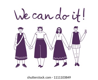 We can do it. Feminine concept and woman empowerment design for banners