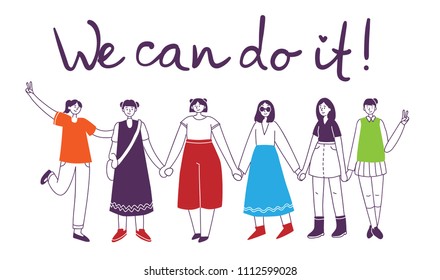 We can do it. Feminine concept and woman empowerment design for banners