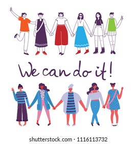 We can do it. Feminine concept and woman empowerment design for banners
