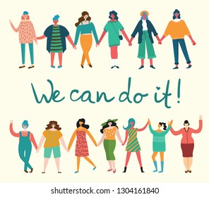We can do it. Feminine concept and woman empowerment design for banners
