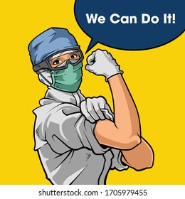 we can do it!. fight against corona virus disease. illustration and poster design