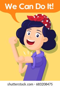 We Can Do It. Funny strong girl in flat style. Symbol of feminism 