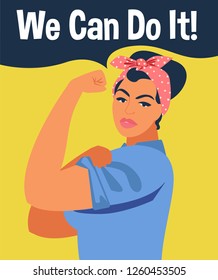 We Can Do It. Iconic woman's fist/symbol of female power and industry. Feminism concept - we can do it - girl showing fist - symbol of female power and woman rights