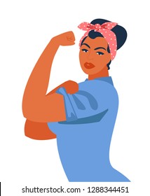 We Can Do It. Iconic woman's symbol of female power and industry. Feminism concept we can do it girl showing fist symbol of female power and woman rights.