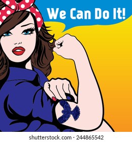 We Can Do It. Iconic woman's fist/symbol of female power and industry. cartoon woman with can do attitude.