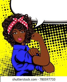 We Can Do It. Iconic woman's fist/symbol of female power and industry. cartoon woman with can do attitude.