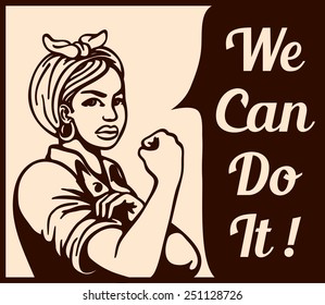 We can do it! Vintage Poster, black working woman rolling up her sleeves, black women's liberation, gender equality, black power