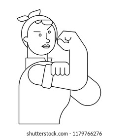 We can do it linear woman symbol power female. girl showing fist. Vector illustration 