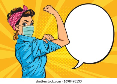 We Can Do It Pop art strong girl.female wearing protective Medical mask for prevent