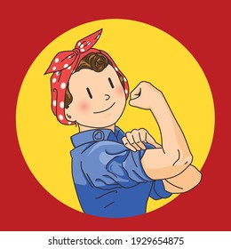 We Can Do It Poster. Cute Strong Girl Icon. Classical American Symbol Of Female Power, Woman Rights, Protest, Feminism. Rosie The Riveter