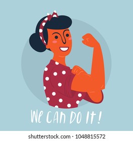 We Can Do It poster. Strong hindu asian girl. Classical american symbol of female power, woman rights, protest, feminism. Vector colorful hand drawn woman in retro comic style. Empowerment concept