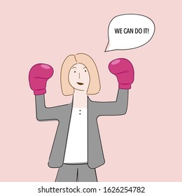 We Can Do It poster. Vector in cartoon style. Strong girl. Symbol of female power, female independence, feminism. Image suitable for women's magazines