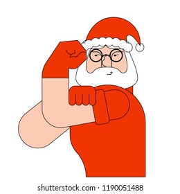 We can do it Santa symbol power female. New year old man showing fist. Vector illustration 