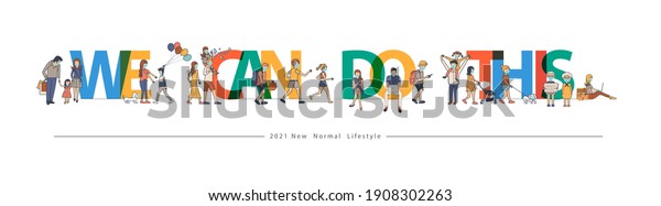 We can do this text design, With people\
wearing face mask during corona virus in flat big letters design.\
Vector illustration modern layout\
template