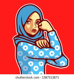 We Can Do It Vector, Woman Wearing Hijab In Classic Rosie The Riveter Pose - Vector
