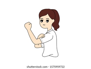 We can do it woman student power, She is strong, Cartoon vector illustration