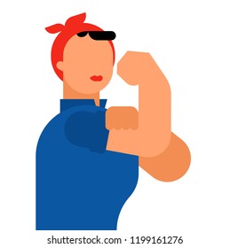 We can do it woman symbol power female. girl showing fist isolated. Vector illustration 