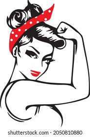 We Can Do It - Women Power- woman showing her power - woman rights -hand drawn woman in retro comic style. Black and white illustration