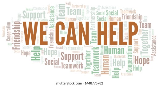 We Can Help word cloud. Vector made with text only.