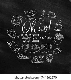 We are closed monogram with food icon drawing with chalk on chalkboard