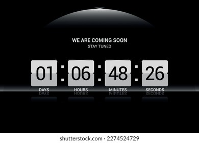 We Are Coming Soon shining Mirror effect vector background concept creative countdown design.