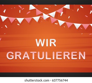 We Congratulate on red background with triangle flags for