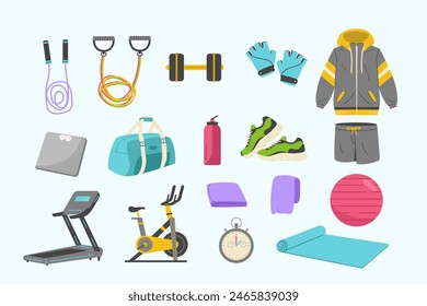 We craft good quality flat vector illustration assets which always visually appealing. In this series, we present you Work Out Equipment Illustration Set. You can use it for your projects such as web 