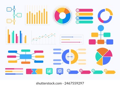 Elaboramos materiales de Ilustración vectorial plana de buena calidad que siempre son visualmente atractivos. En esta serie, te presentamos el Conjunto de Ilustración de Elementos Infográficos