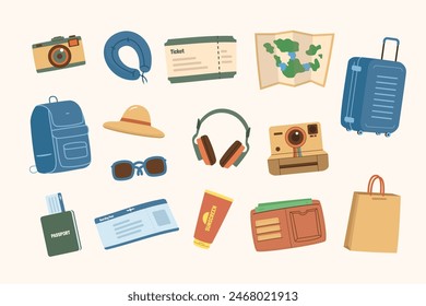 Elaboramos materiales de Ilustración vectorial plana de buena calidad que siempre son visualmente atractivos. En esta serie, te presentamos Traveling Stuff Illustration Pack