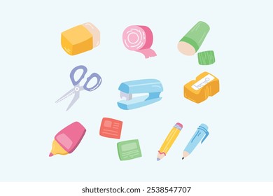 We craft good quality flat vector illustration assets which always visually appealing. In this series, we present you School Supplies Illustration.