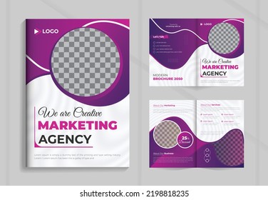 We Are Creative Marketing Agency Corporate Business Company Profile Bifold Brochure Design Template     With Modern Style And Clean Concept Use For Business Proposal Magazine Catalog Layout Design
