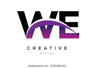 WE kreatives und modernes Buchstabenlogo-Design mit kreativem lila-welligen abstrakten letzteren Logo-Konzept.