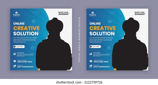 We are creative solution digital business marketing agency expert social media banner and minimalist square flyer poster. promotional vector frame and fully editable vector web banner template