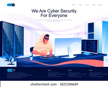 We are Cyber Security for everyone isometric landing page. Cybersecurity assistance provider isometry website. IT specialist working on computer web concept, vector illustration with people character.