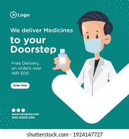 We deliver medicines to your doorstep banner template. Vector graphic illustration.   - Shutterstock ID 1924147727
