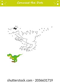 We draw a dinosaur. Dot to dot. Draw a line. Game for toddler. Learning numbers for kid. Education developing worksheet. Isolated vector illustration.