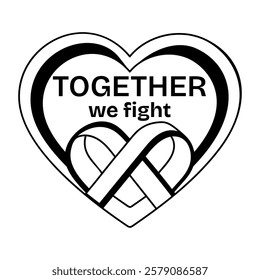 We fight together text within heart symbol, glyph sticker 