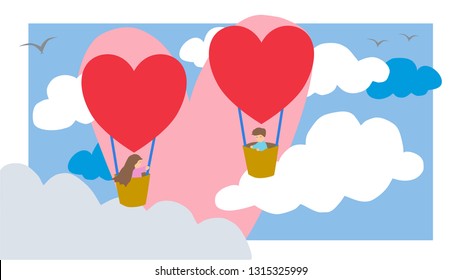 We Found Our Hearts, a boy and a girl in the heart balloons flying to meet each other