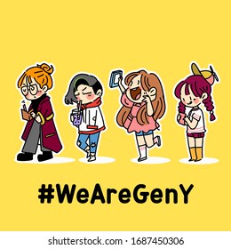 We Are Gen Y Millennials Concept Hand Doodle Illustration Editable Vector