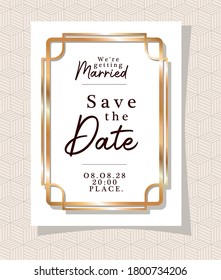 we are getting married text in gold frame design, Wedding invitation save the date and engagement theme Vector illustration