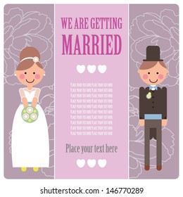 We Are Getting Married Wedding Invitation Card Illustration in Vintage Style