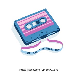 Wir sind das tolle Mix romantischen Pun Angebot. Retro-Audiokassette mit Band und Text. Vintage Liebesmixtape Konzept. Vektorgrafik Design für Valentinstag Grußkarte, Druck, tee, Social Media.