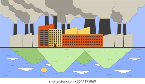 Temos escolha de conceito de ilustração 2D. Poluição de instalações industriais e fundo de cena de desenhos animados de colinas lisas frescas. Perigo de crise climática superando metáfora vetor plano abstrato gráfico