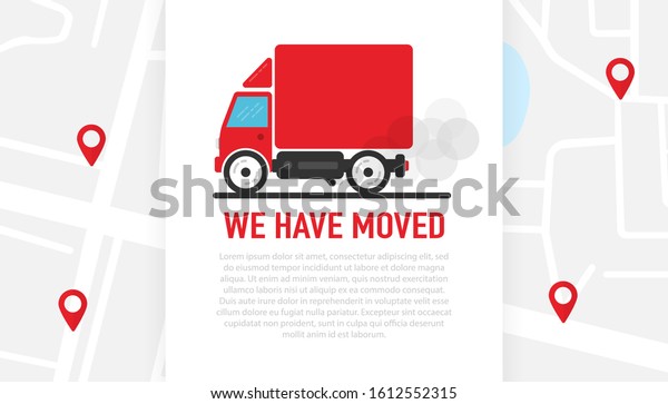 We have moved car on white background on\
the map with red markers. Delivery of the product to the client.\
Vector illustration.
